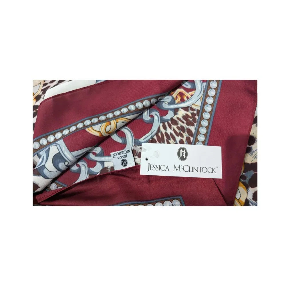Jessica McClintock Oversized Satin Scarf Wrap NWT Baroque Chain Leopard Print
